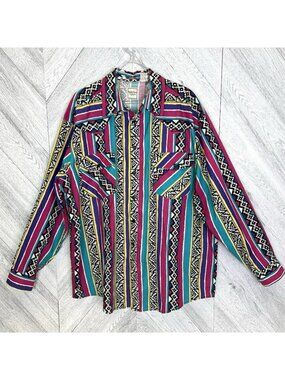 Vintage 90s Western Plains Shirt Southwestern Aztec Geometric Mens Size XL